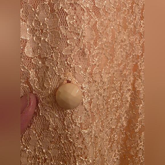 Vtg 80s Blush Pink Full Lace Maxi Dress Button Front Lined Bridal Dawn Joy 12P - Picture 5 of 12